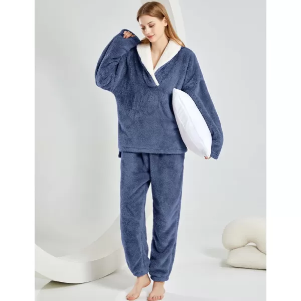 Gihuo Women' s Fluffy Pajamas Set Fleece Pullover Pants Loose Plush Sleepwear 2 Piece Pjs Set Warm Loungewear Fuzzy