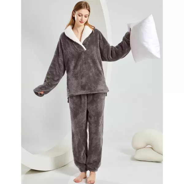 Gihuo Women' s Fluffy Pajamas Set Fleece Pullover Pants Loose Plush Sleepwear 2 Piece Pjs Set Warm Loungewear Fuzzy