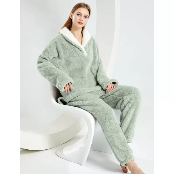 Gihuo Women' s Fluffy Pajamas Set Fleece Pullover Pants Loose Plush Sleepwear 2 Piece Pjs Set Warm Loungewear Fuzzy