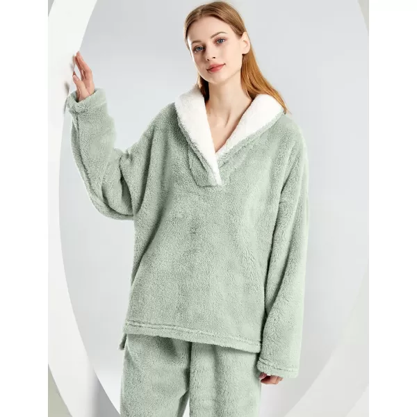 Gihuo Women' s Fluffy Pajamas Set Fleece Pullover Pants Loose Plush Sleepwear 2 Piece Pjs Set Warm Loungewear Fuzzy