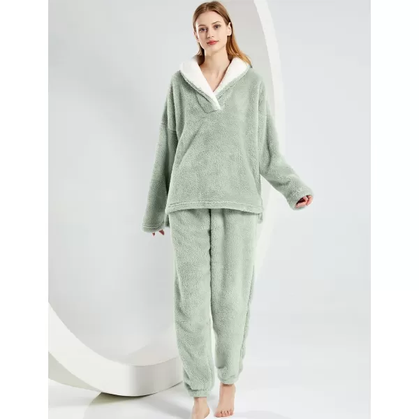 Gihuo Women' s Fluffy Pajamas Set Fleece Pullover Pants Loose Plush Sleepwear 2 Piece Pjs Set Warm Loungewear Fuzzy