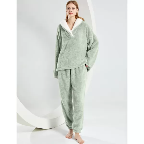 Gihuo Women' s Fluffy Pajamas Set Fleece Pullover Pants Loose Plush Sleepwear 2 Piece Pjs Set Warm Loungewear Fuzzy
