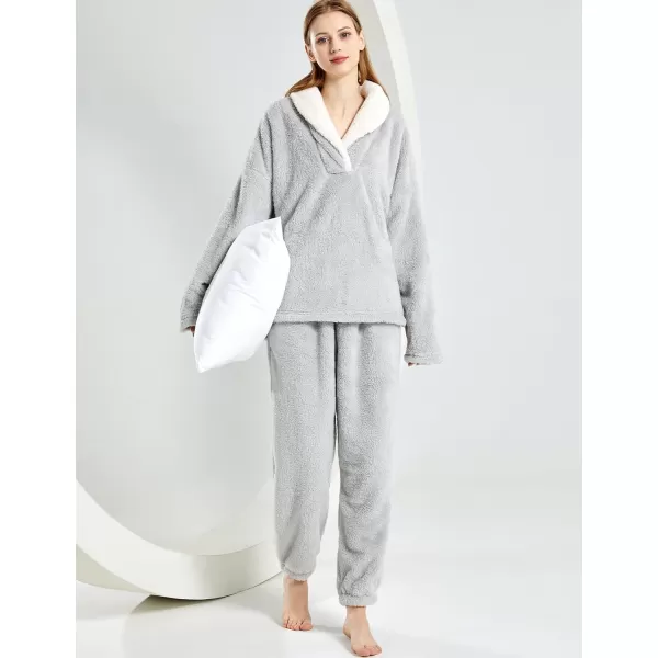 Gihuo Women' s Fluffy Pajamas Set Fleece Pullover Pants Loose Plush Sleepwear 2 Piece Pjs Set Warm Loungewear Fuzzy