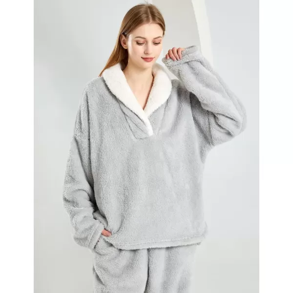 Gihuo Women' s Fluffy Pajamas Set Fleece Pullover Pants Loose Plush Sleepwear 2 Piece Pjs Set Warm Loungewear Fuzzy