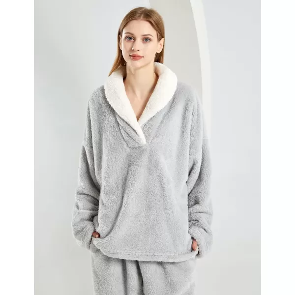 Gihuo Women' s Fluffy Pajamas Set Fleece Pullover Pants Loose Plush Sleepwear 2 Piece Pjs Set Warm Loungewear Fuzzy
