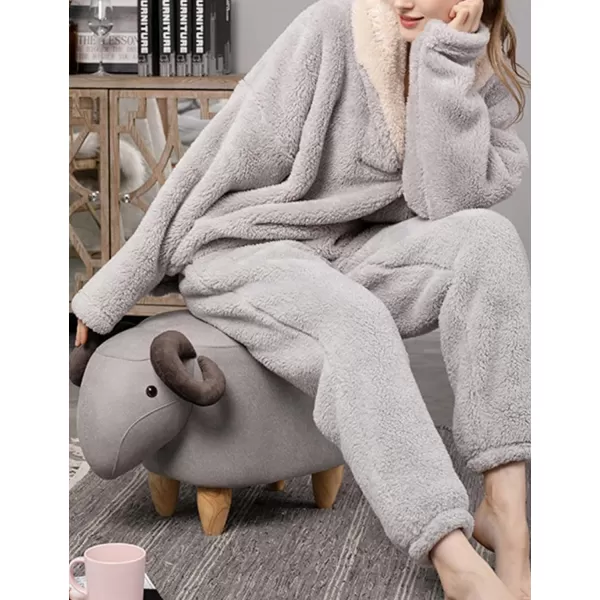 Gihuo Women' s Fluffy Pajamas Set Fleece Pullover Pants Loose Plush Sleepwear 2 Piece Pjs Set Warm Loungewear Fuzzy