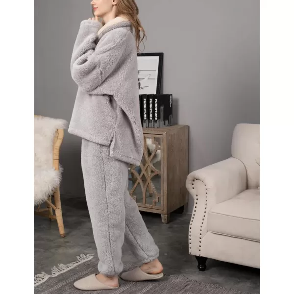 Gihuo Women' s Fluffy Pajamas Set Fleece Pullover Pants Loose Plush Sleepwear 2 Piece Pjs Set Warm Loungewear Fuzzy