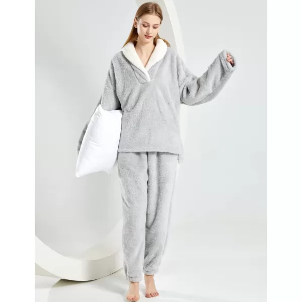 Gihuo Women' s Fluffy Pajamas Set Fleece Pullover Pants Loose Plush Sleepwear 2 Piece Pjs Set Warm Loungewear Fuzzy