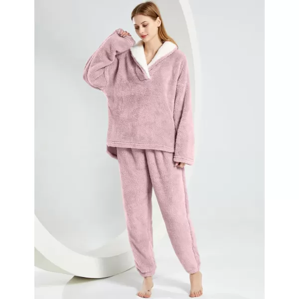 Gihuo Women' s Fluffy Pajamas Set Fleece Pullover Pants Loose Plush Sleepwear 2 Piece Pjs Set Warm Loungewear Fuzzy