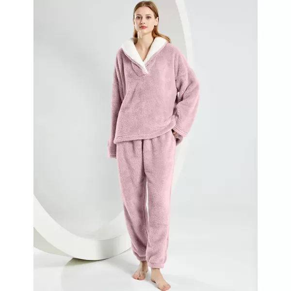 Gihuo Women' s Fluffy Pajamas Set Fleece Pullover Pants Loose Plush Sleepwear 2 Piece Pjs Set Warm Loungewear Fuzzy