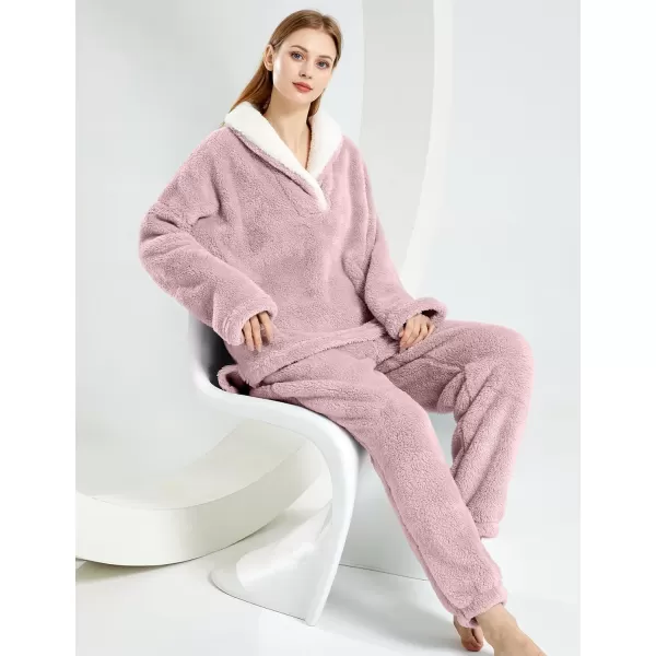 Gihuo Women' s Fluffy Pajamas Set Fleece Pullover Pants Loose Plush Sleepwear 2 Piece Pjs Set Warm Loungewear Fuzzy