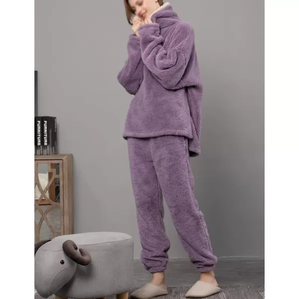 Gihuo Women' s Fluffy Pajamas Set Fleece Pullover Pants Loose Plush Sleepwear 2 Piece Pjs Set Warm Loungewear Fuzzy