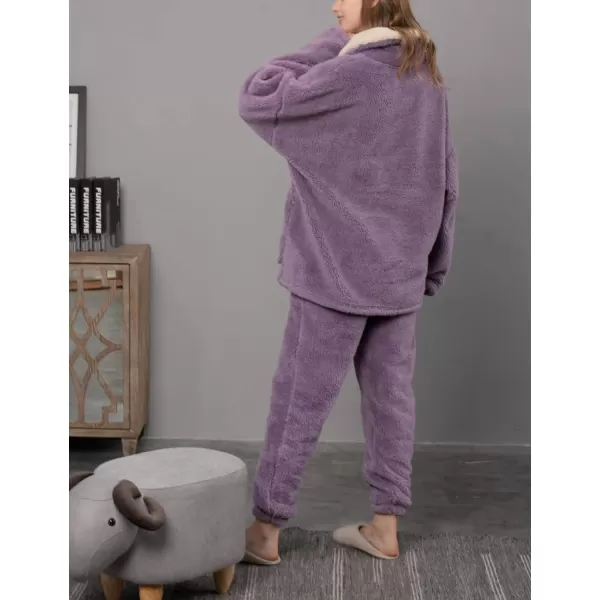 Gihuo Women' s Fluffy Pajamas Set Fleece Pullover Pants Loose Plush Sleepwear 2 Piece Pjs Set Warm Loungewear Fuzzy