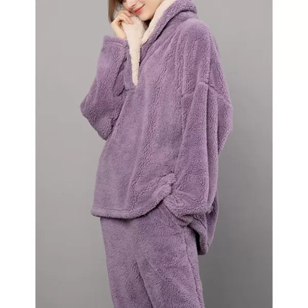 Gihuo Women' s Fluffy Pajamas Set Fleece Pullover Pants Loose Plush Sleepwear 2 Piece Pjs Set Warm Loungewear Fuzzy