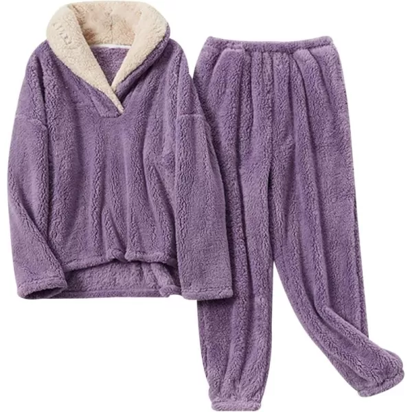 Gihuo Women' s Fluffy Pajamas Set Fleece Pullover Pants Loose Plush Sleepwear 2 Piece Pjs Set Warm Loungewear Fuzzy