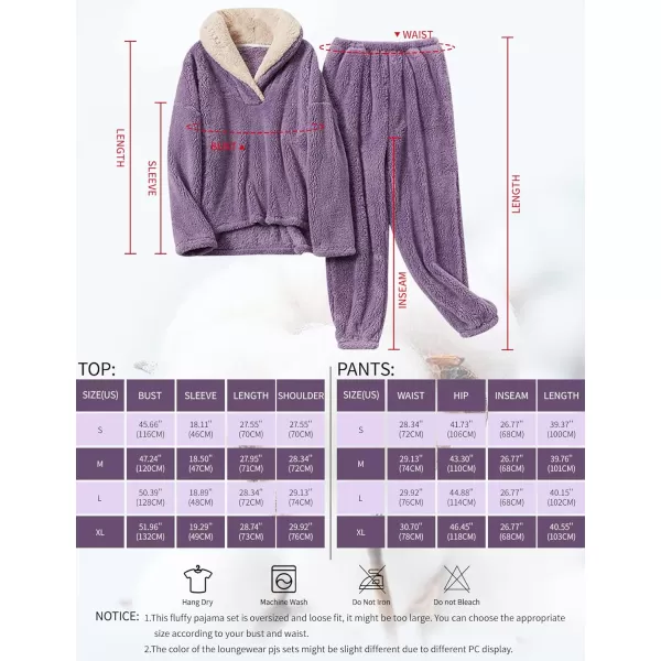 Gihuo Women' s Fluffy Pajamas Set Fleece Pullover Pants Loose Plush Sleepwear 2 Piece Pjs Set Warm Loungewear Fuzzy