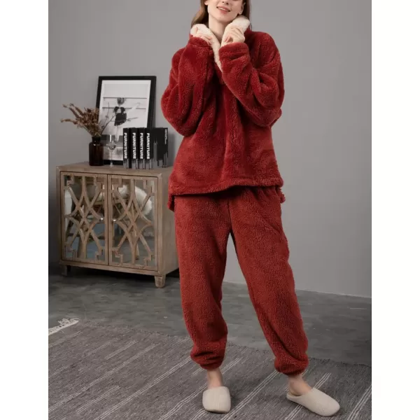 Gihuo Women' s Fluffy Pajamas Set Fleece Pullover Pants Loose Plush Sleepwear 2 Piece Pjs Set Warm Loungewear Fuzzy