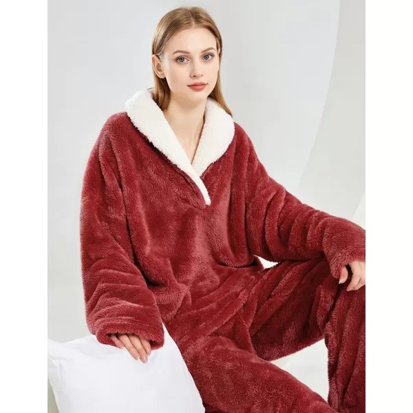 Gihuo Women' s Fluffy Pajamas Set Fleece Pullover Pants Loose Plush Sleepwear 2 Piece Pjs Set Warm Loungewear Fuzzy