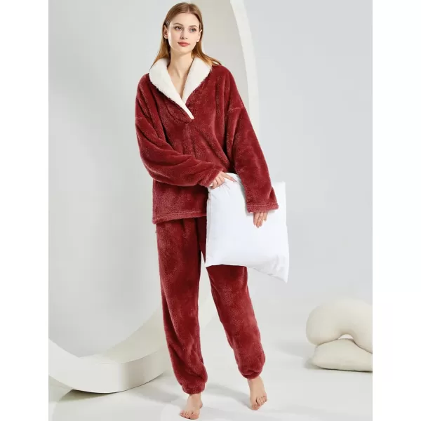 Gihuo Women' s Fluffy Pajamas Set Fleece Pullover Pants Loose Plush Sleepwear 2 Piece Pjs Set Warm Loungewear Fuzzy