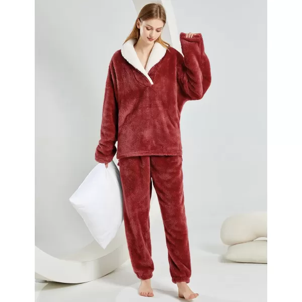 Gihuo Women' s Fluffy Pajamas Set Fleece Pullover Pants Loose Plush Sleepwear 2 Piece Pjs Set Warm Loungewear Fuzzy