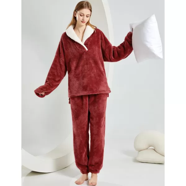 Gihuo Women' s Fluffy Pajamas Set Fleece Pullover Pants Loose Plush Sleepwear 2 Piece Pjs Set Warm Loungewear Fuzzy