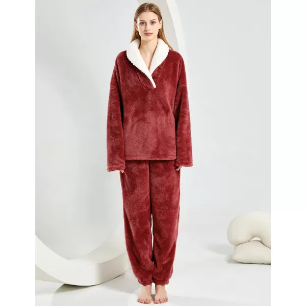Gihuo Women' s Fluffy Pajamas Set Fleece Pullover Pants Loose Plush Sleepwear 2 Piece Pjs Set Warm Loungewear Fuzzy