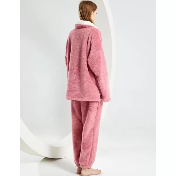 Gihuo Women' s Fluffy Pajamas Set Fleece Pullover Pants Loose Plush Sleepwear 2 Piece Pjs Set Warm Loungewear Fuzzy