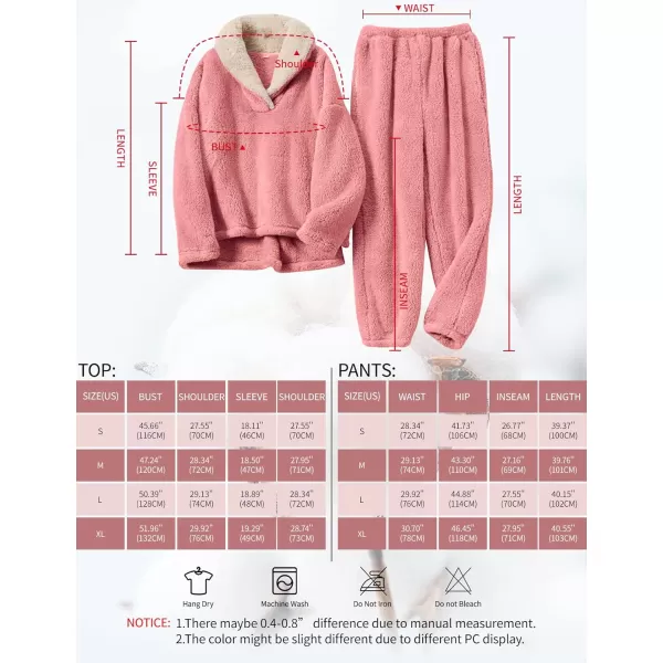Gihuo Women' s Fluffy Pajamas Set Fleece Pullover Pants Loose Plush Sleepwear 2 Piece Pjs Set Warm Loungewear Fuzzy