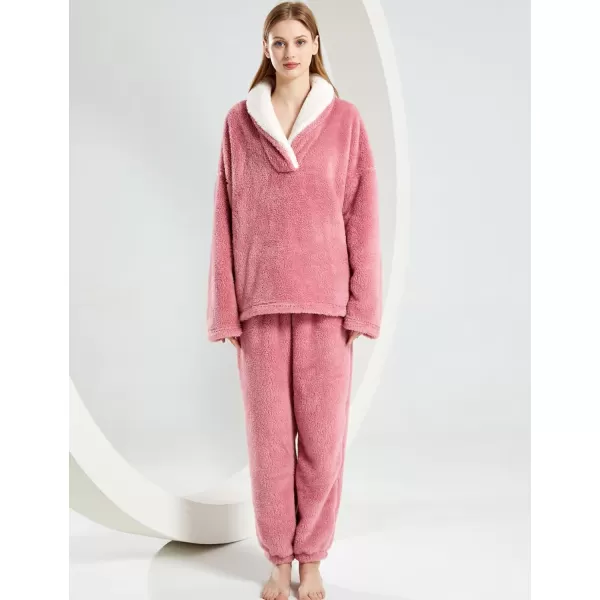 Gihuo Women' s Fluffy Pajamas Set Fleece Pullover Pants Loose Plush Sleepwear 2 Piece Pjs Set Warm Loungewear Fuzzy