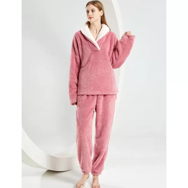 Gihuo Women' s Fluffy Pajamas Set Fleece Pullover Pants Loose Plush Sleepwear 2 Piece Pjs Set Warm Loungewear Fuzzy