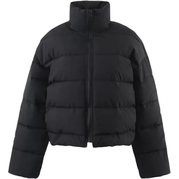 Gihuo Women’ s Puffer Jacket Long Sleeve Full Zip Quilted Jackets Stand Collar Padded Coat Winter Warm Outerwear