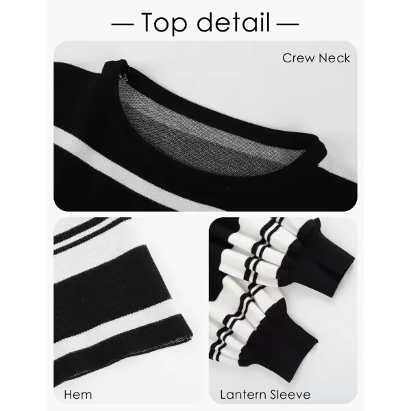 Gihuo Women' s Striped 2 Piece Outfits Crewneck Knit Pullover Sweater Shorts Set Wide Leg Matching Set Loungewear
