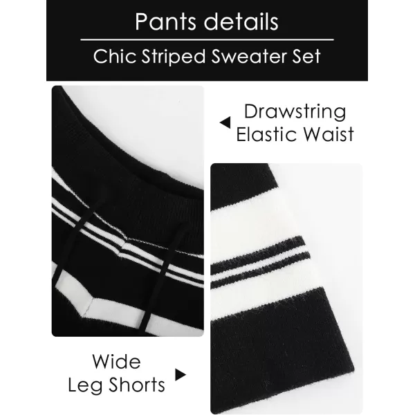 Gihuo Women' s Striped 2 Piece Outfits Crewneck Knit Pullover Sweater Shorts Set Wide Leg Matching Set Loungewear