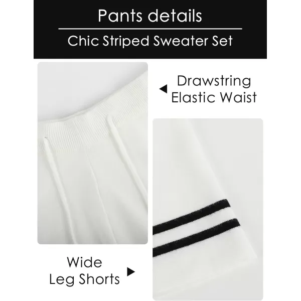 Gihuo Women' s Striped 2 Piece Outfits Crewneck Knit Pullover Sweater Shorts Set Wide Leg Matching Set Loungewear