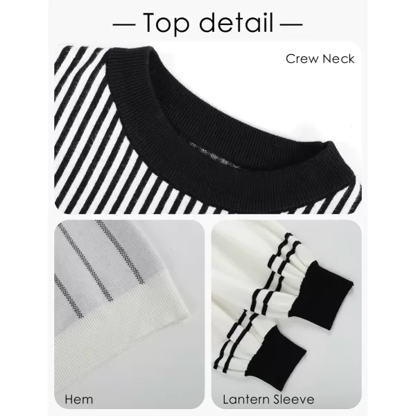 Gihuo Women' s Striped 2 Piece Outfits Crewneck Knit Pullover Sweater Shorts Set Wide Leg Matching Set Loungewear