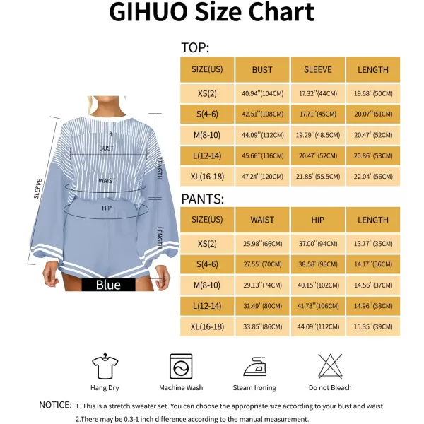 Gihuo Women' s Striped 2 Piece Outfits Crewneck Knit Pullover Sweater Shorts Set Wide Leg Matching Set Loungewear