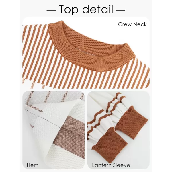 Gihuo Women' s Striped 2 Piece Outfits Crewneck Knit Pullover Sweater Shorts Set Wide Leg Matching Set Loungewear