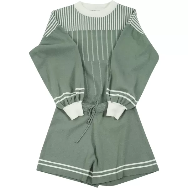 Gihuo Women' s Striped 2 Piece Outfits Crewneck Knit Pullover Sweater Shorts Set Wide Leg Matching Set Loungewear