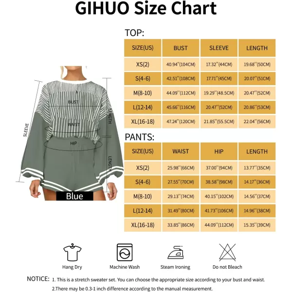 Gihuo Women' s Striped 2 Piece Outfits Crewneck Knit Pullover Sweater Shorts Set Wide Leg Matching Set Loungewear