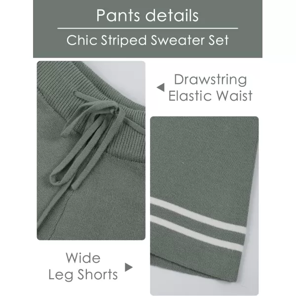 Gihuo Women' s Striped 2 Piece Outfits Crewneck Knit Pullover Sweater Shorts Set Wide Leg Matching Set Loungewear