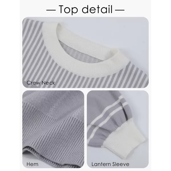 Gihuo Women' s Striped 2 Piece Outfits Crewneck Knit Pullover Sweater Shorts Set Wide Leg Matching Set Loungewear