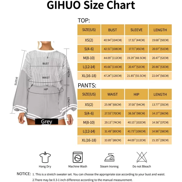 Gihuo Women' s Striped 2 Piece Outfits Crewneck Knit Pullover Sweater Shorts Set Wide Leg Matching Set Loungewear