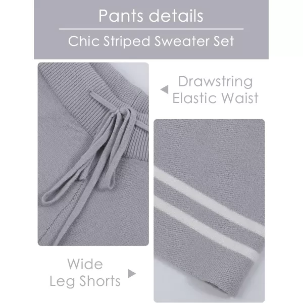 Gihuo Women' s Striped 2 Piece Outfits Crewneck Knit Pullover Sweater Shorts Set Wide Leg Matching Set Loungewear