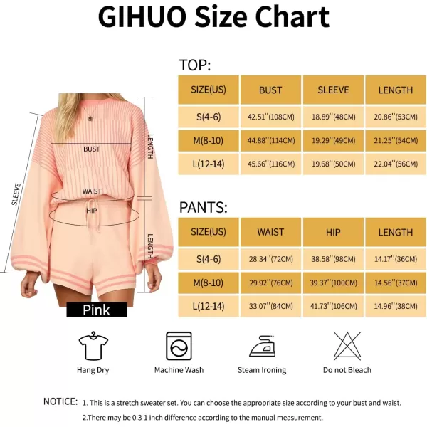 Gihuo Women' s Striped 2 Piece Outfits Crewneck Knit Pullover Sweater Shorts Set Wide Leg Matching Set Loungewear
