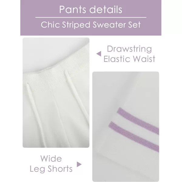 Gihuo Women' s Striped 2 Piece Outfits Crewneck Knit Pullover Sweater Shorts Set Wide Leg Matching Set Loungewear