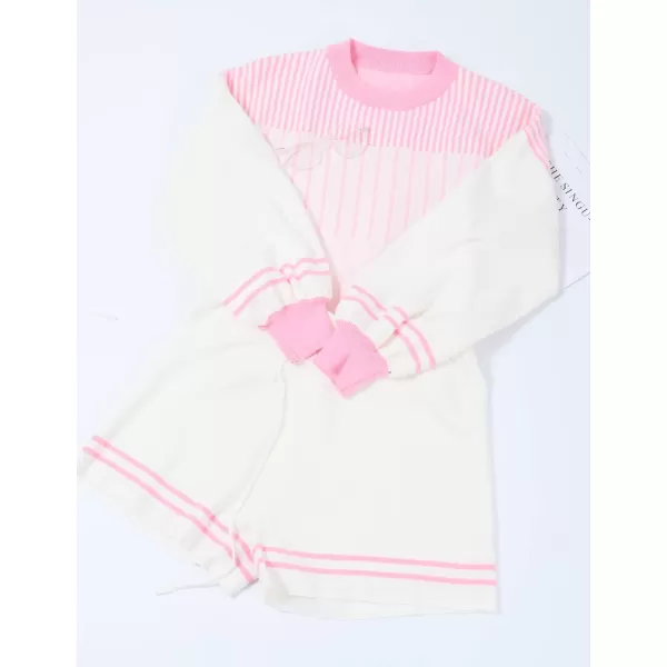Gihuo Women' s Striped 2 Piece Outfits Crewneck Knit Pullover Sweater Shorts Set Wide Leg Matching Set Loungewear