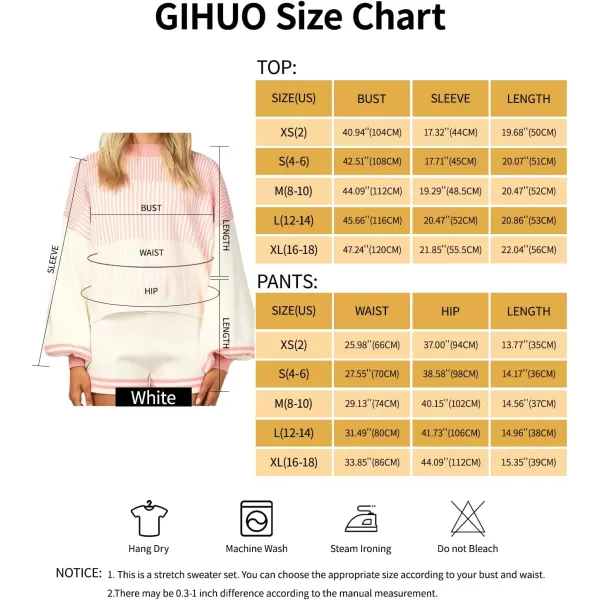 Gihuo Women' s Striped 2 Piece Outfits Crewneck Knit Pullover Sweater Shorts Set Wide Leg Matching Set Loungewear