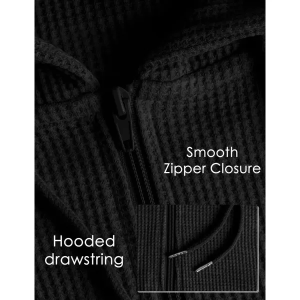Gihuo Women’ s Waffle Knit Hoodie Long Sleeve Cropped Hooded Sweatshirts Zip Up Fashion Jacket with Kanga Pocket