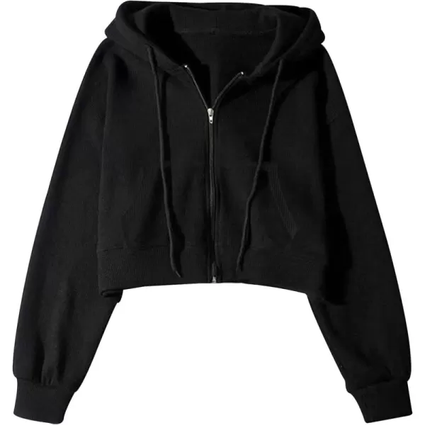 Gihuo Women’ s Waffle Knit Hoodie Long Sleeve Cropped Hooded Sweatshirts Zip Up Fashion Jacket with Kanga Pocket
