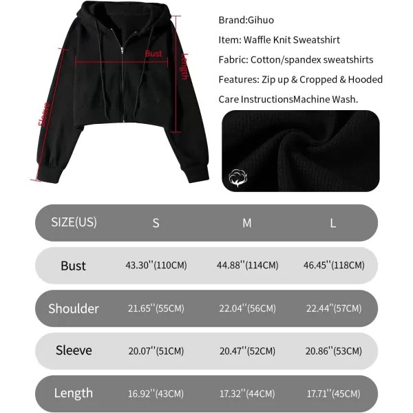 Gihuo Women’ s Waffle Knit Hoodie Long Sleeve Cropped Hooded Sweatshirts Zip Up Fashion Jacket with Kanga Pocket